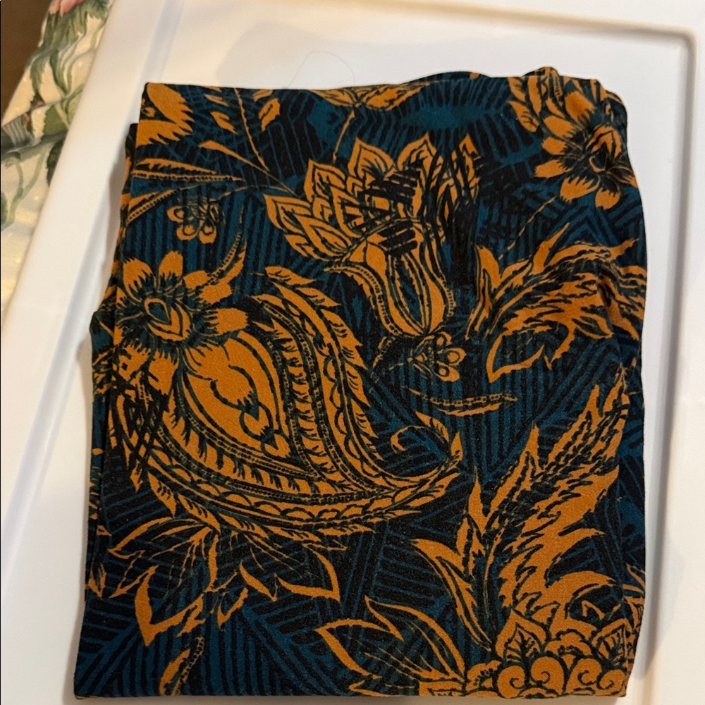 LuLaRoe Floral Patterned leggings  in Blue, Black and Orange